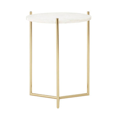 Macy White Marble and Gold Finish Frame Round Side Table