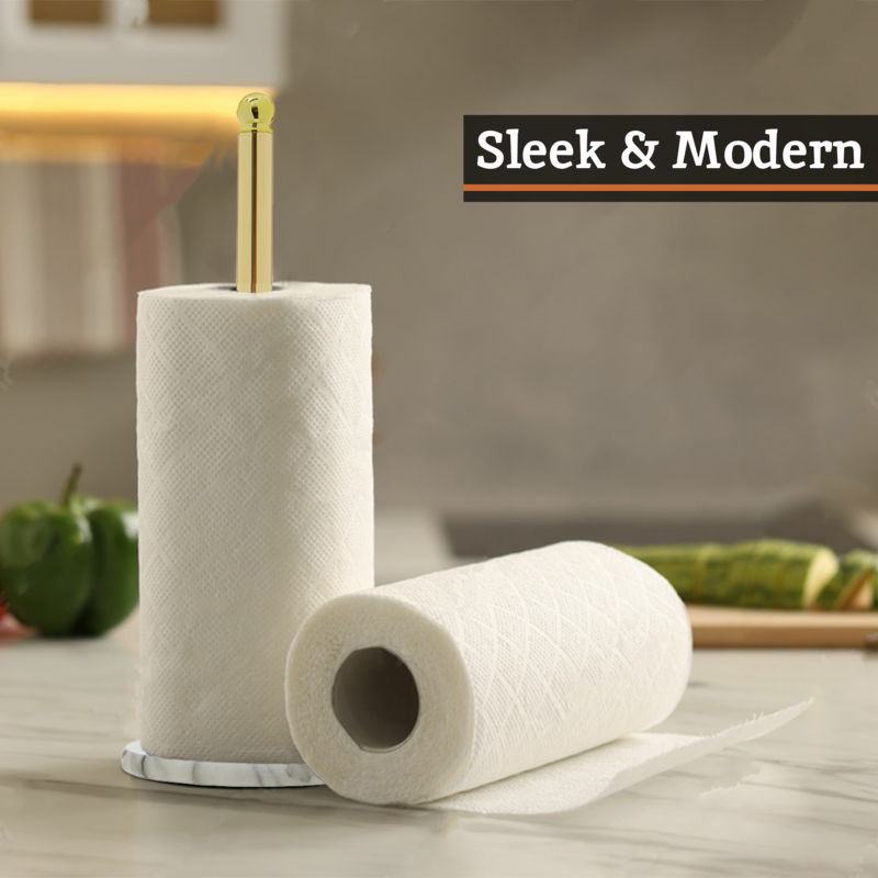 Gold Kitchen Roll Holder with Marble Base | Delphine