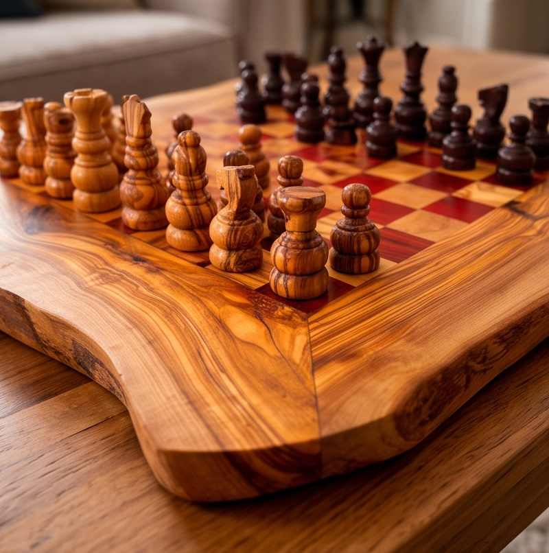 Handcrafted Olive Wood Chess Set – Premium Flat Wooden Chess Board (Multiple Sizes Available)
