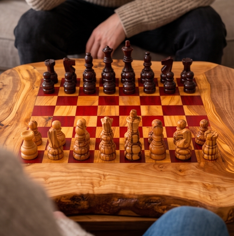 Handcrafted Olive Wood Chess Set – Premium Flat Wooden Chess Board (Multiple Sizes Available)
