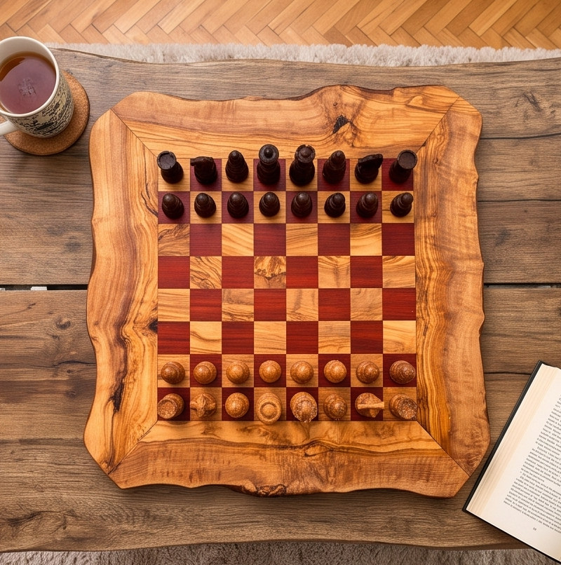 Handcrafted Olive Wood Chess Set – Premium Flat Wooden Chess Board (Multiple Sizes Available)