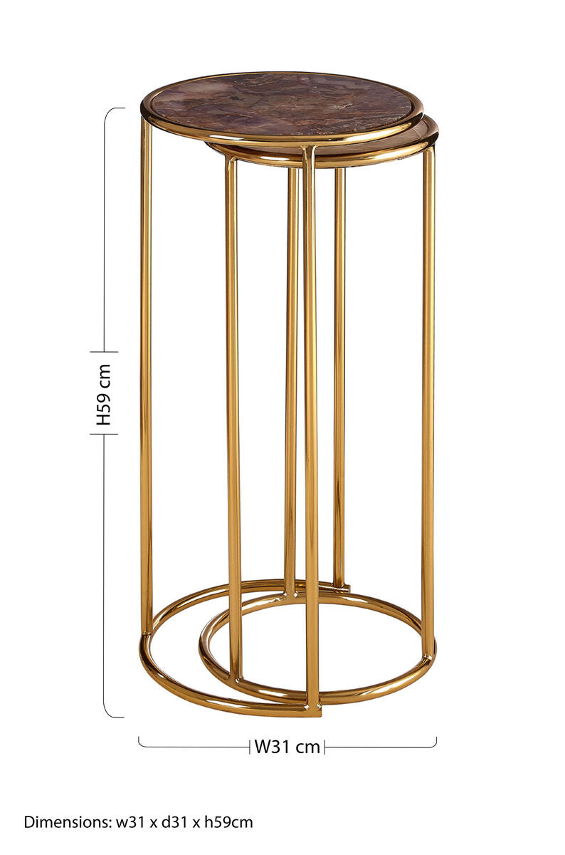 Vita Amethyst and Gold Finish Set of 2 Nesting Side Tables