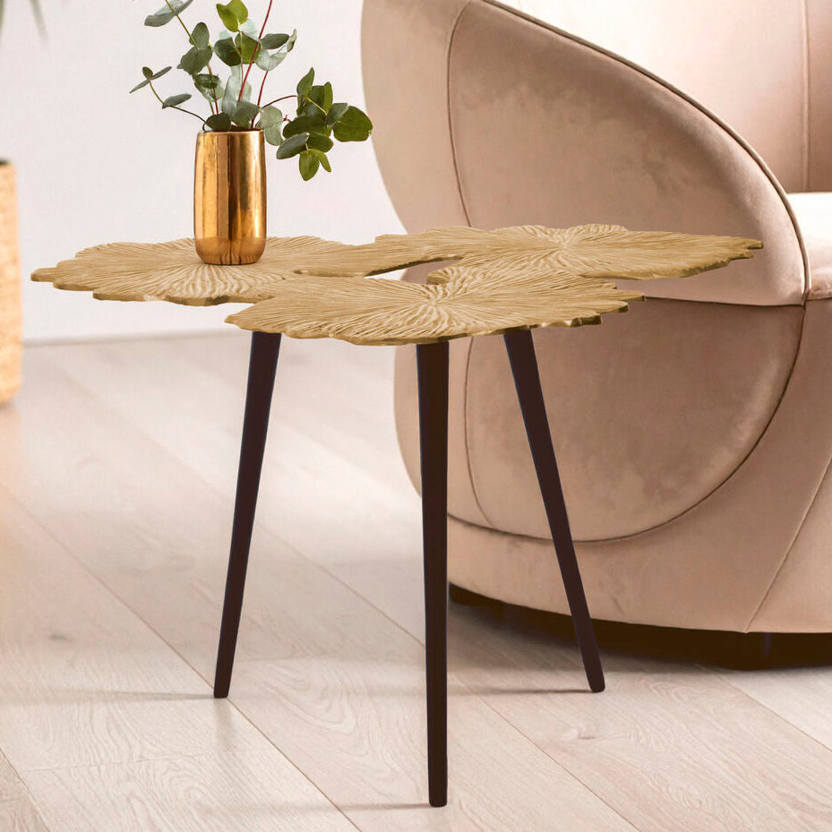 Prato Gold Finish Gingko Large Side Table
