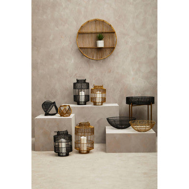 Enzo Gold Finish Wire Round Wall Shelf