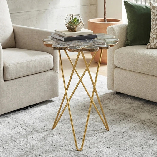 Jaipur Agate and Gold Finish Side Table