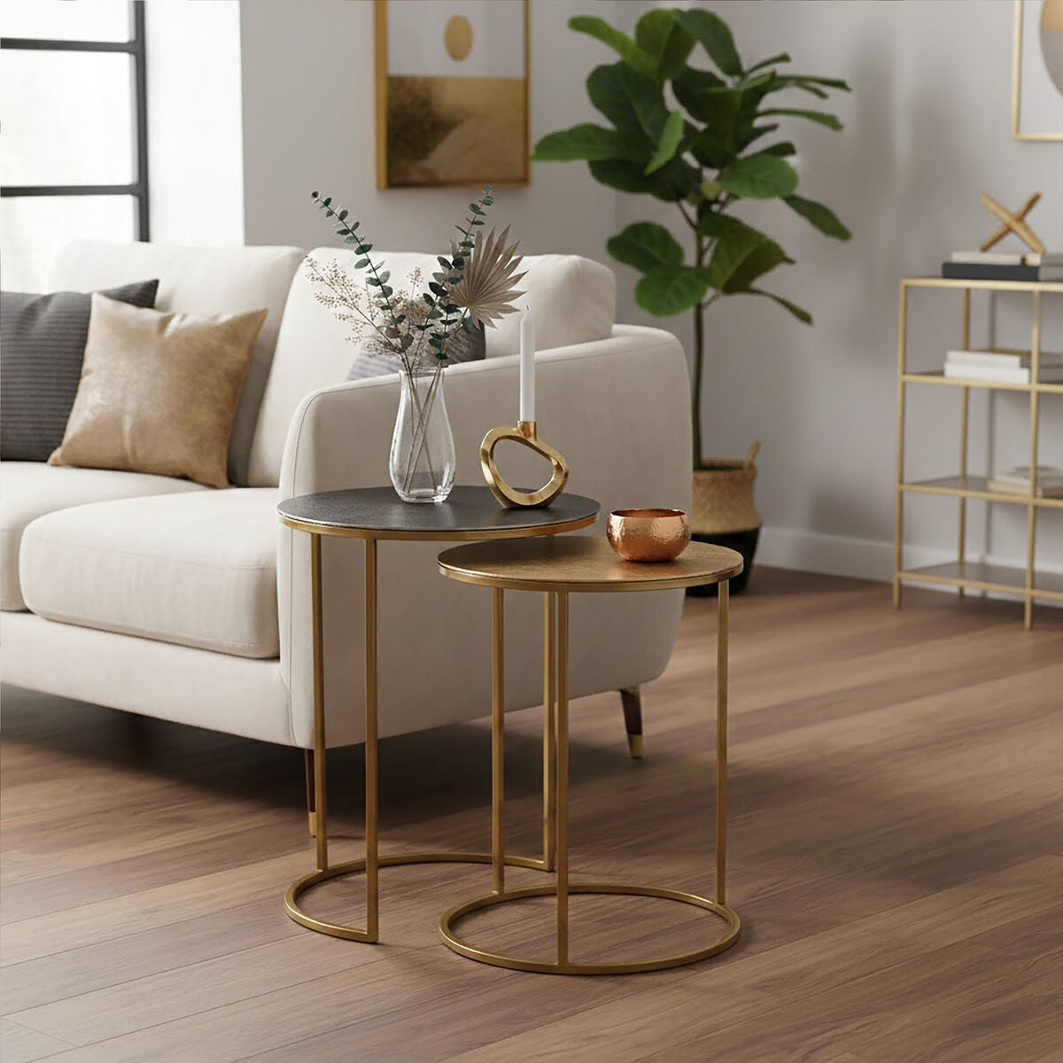 Amira Gold and Zinc Finish Set of 2 Nesting Tables