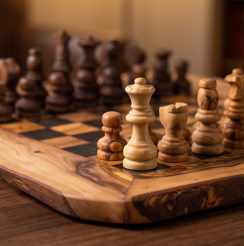 Handcrafted Olive Wood Chess Set – Premium Flat Wooden Chess Board (Multiple Sizes Available)