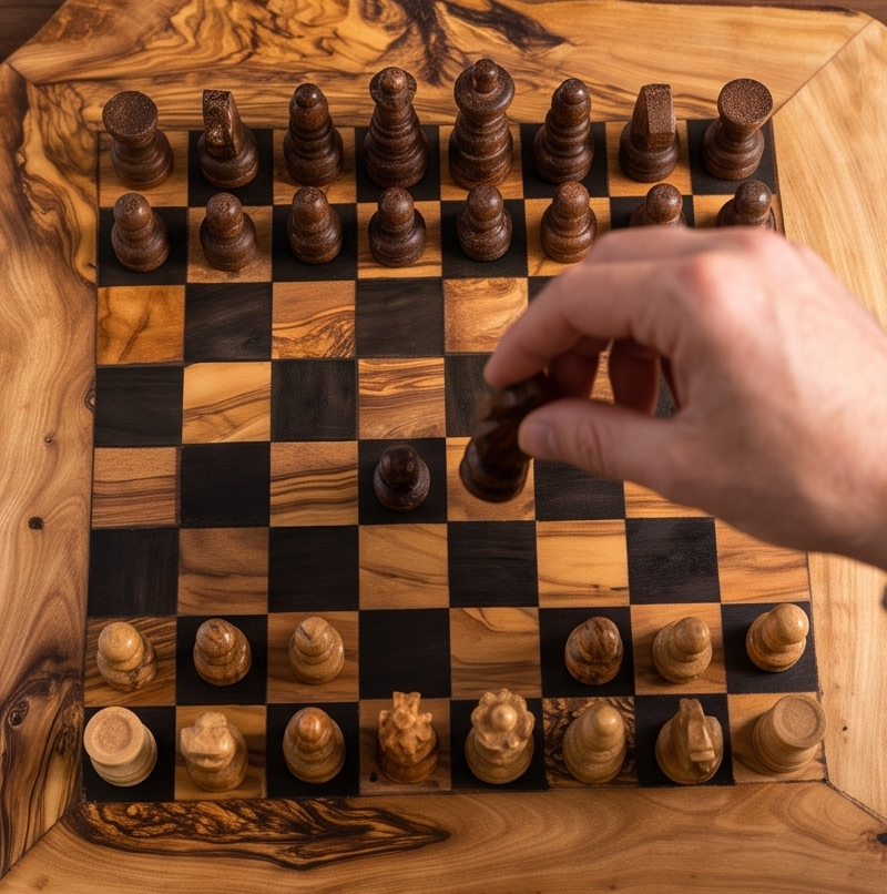 Handcrafted Olive Wood Chess Set – Premium Flat Wooden Chess Board (Multiple Sizes Available)