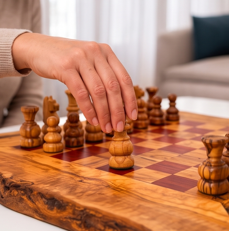 Handcrafted Olive Wood Chess Set – Premium Flat Wooden Chess Board (Multiple Sizes Available)