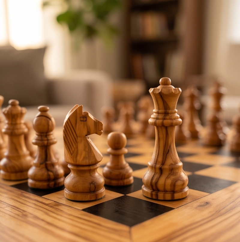 Handcrafted Olive Wood Chess Set – Premium Flat Wooden Chess Board (Multiple Sizes Available)