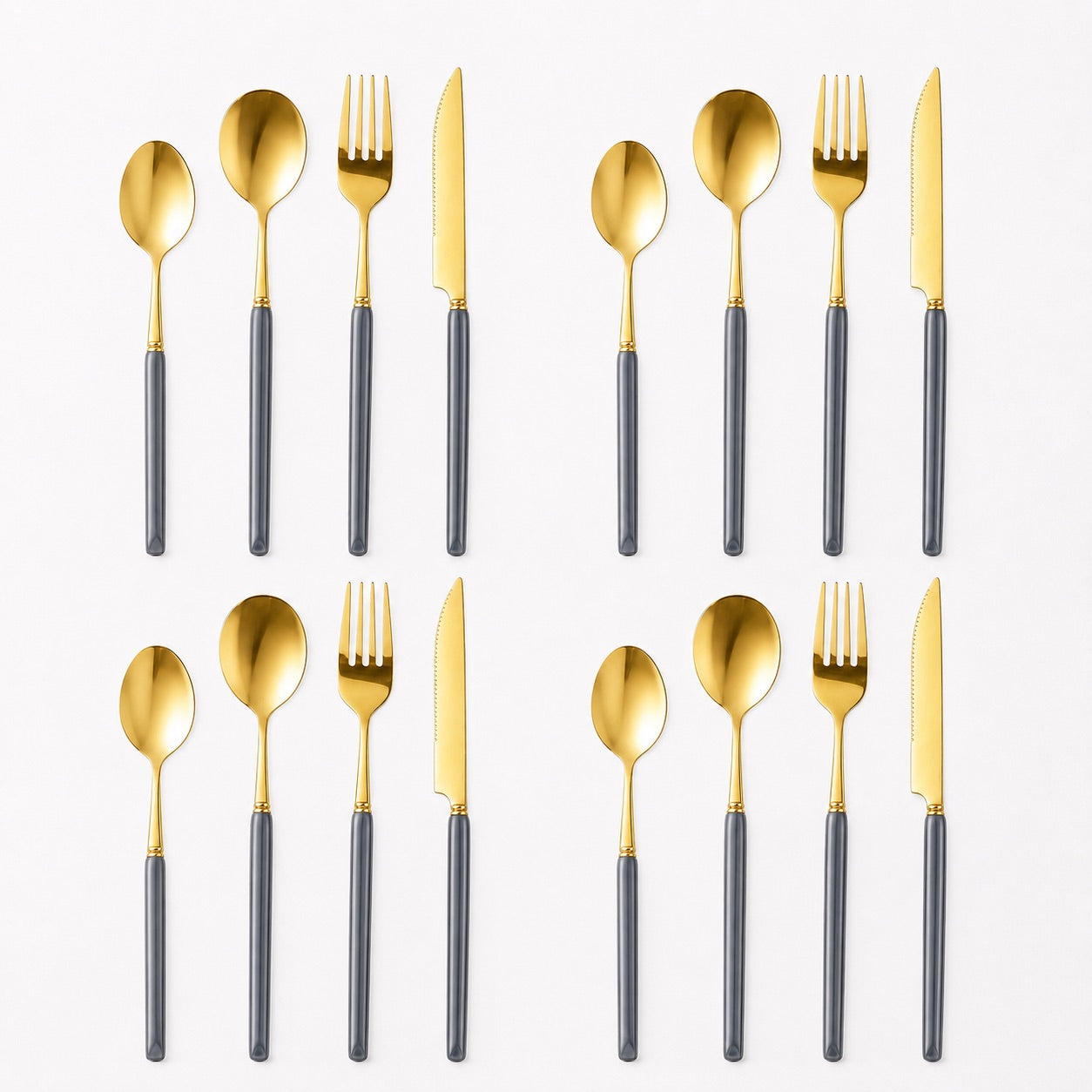 Marlowe 16-Piece Gold Cutlery Set – Pearl Grey