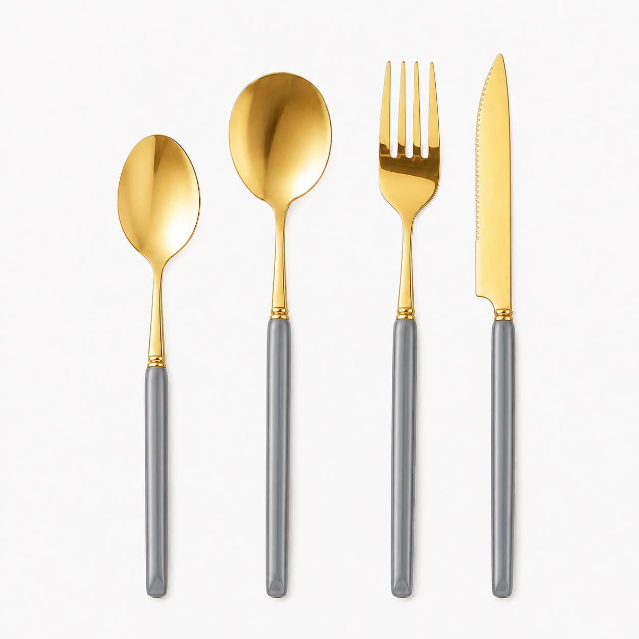Marlowe 16-Piece Gold Cutlery Set – Pearl Grey